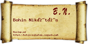 Bohin Nikétás névjegykártya